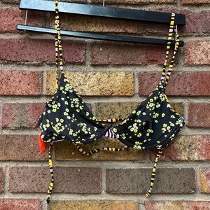 Maaji Black and Yellow Reversible Floral Bikini Top